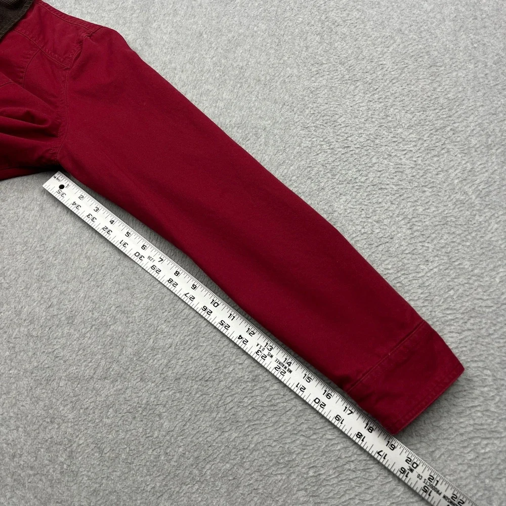 Orvis Barn Jacket Womens Small Red Canvas Plaid Lined Corduroy Collar Field Coat
